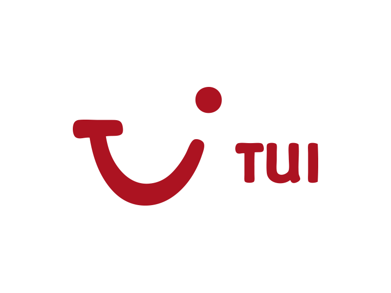 Logo Design Beispiel TUI – Wort-Bildmarke mit stilisiertem roten Smiley